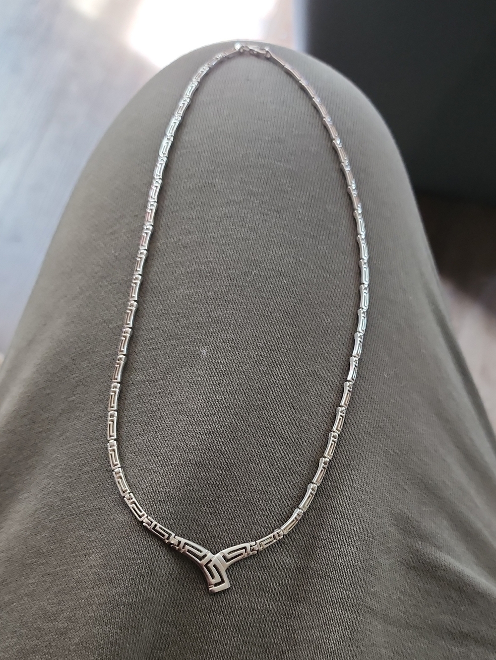 Sterling Silver Greek Key Statement Necklace in Silver